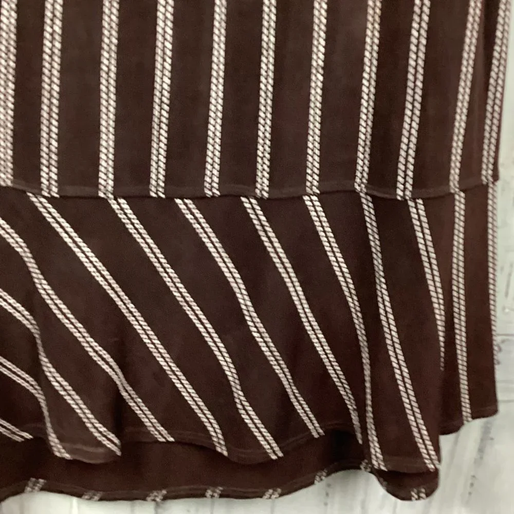 Citiknits Brown Cream Striped Pencil Midi Skirt 1X